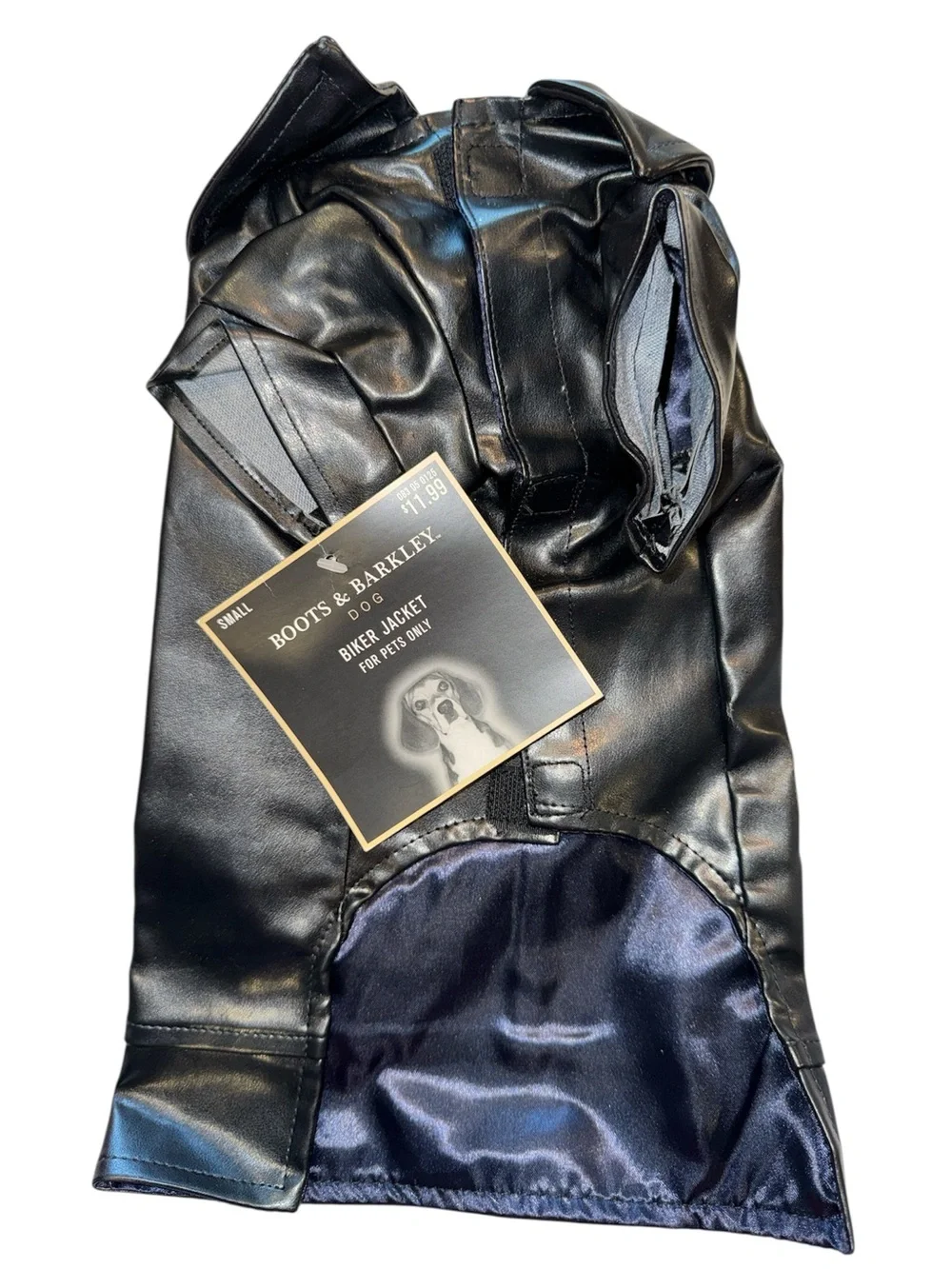 Boots & Barkley Black Faux-Leather Dog Biker Jacket Small
